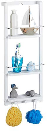 Relaxdays, Blanc Étagère Douche Bambou, 3 Niveaux Patères, sans Perçage Rangement Suspendu Salle de Bain, 70x28,5x10,5cm, HLP 70 x 28,5 x 10,5 cm
