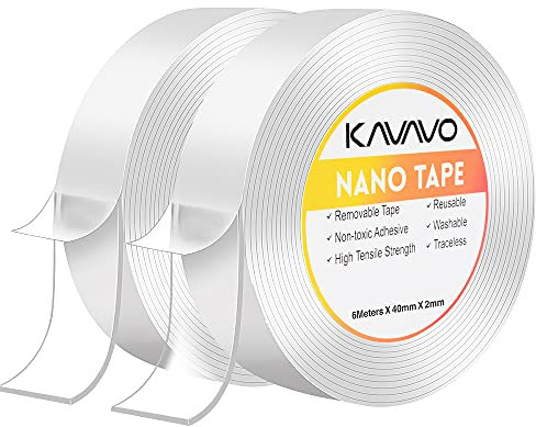 Ruban Adhésif Non Nettoyant Nano,Ruban Amovible Réutilisable, Ruban Multifonction Nano pu Double Face,Utilisé Pour Fixer Les Tapis, La Papeterie, Les Fournitures De Bureau et De Cuisine (600cm*2PACK)