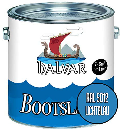 Halvar Bootslack Blau RAL 5000-5024 Yachtlack MATT Bootsfarbe PU-verstärkt für Holz & Metall verstärkt extrem belastbar hochelastisch Schiffslackierung (10 L, RAL 5012 Lichtblau)