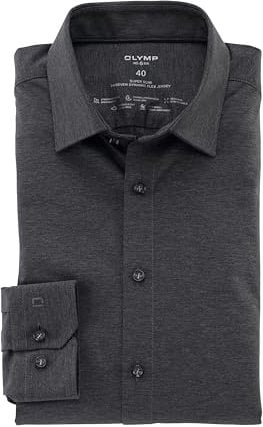 OLYMP Herrem Oberhemd Langarm Level Five - Jersey Hemd, Atmungsaktives Gewebe, NY Kent Kragen - Hemden Herren Modern Fit - Anthrazit 67-41