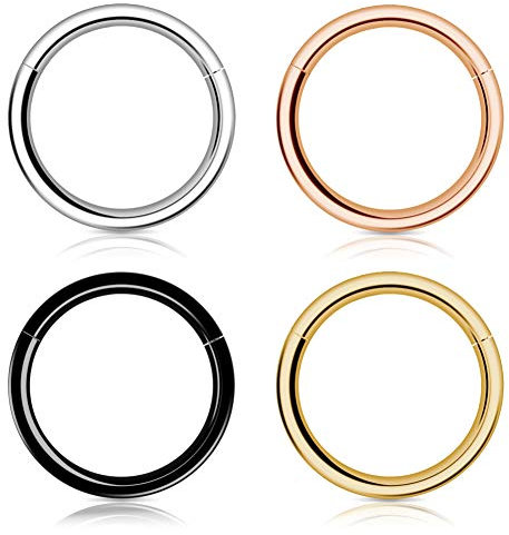 Woffoly Nasenring für Männer und Frauen, Klapp-Ohrringe aus 316L Chirurgenstahl, Septum Clicker, Gelenksegmentring 6/8/10/12 mm, Ohrläppchenring (16G 12 mm)