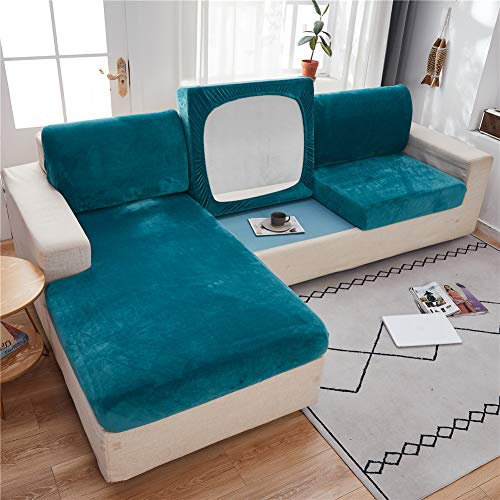 Sofa Sitzkissenbezug, Sofa Sitzkissenbezug Stretch Warm, Elastischer Kissenbezüge, Husse Überzug Bezug Für Sofa Sitzkissen, rutschfest Stoff Samt (Türkis,Universal Chaiselongue)