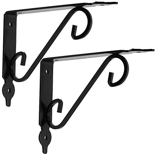 Lot de 2 Equerre Etagere Murale Métal,Supports D'étagères Décoratifs,Support Equerre D'étagere en Fer Forgé,Supports Triangulaires de 90 Degrés,pour Salle de Bains,Cuisine,Salon(Noir)(290x240mm)