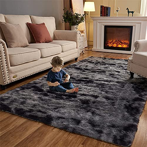 BOLUXIU Grand tapis moderne moelleux à poils longs pour salon, salle à manger, chambre d'enfant, chambre à coucher