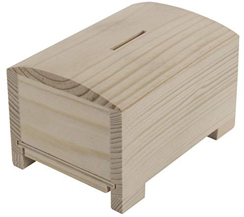 WooDeeDoo Wooden Money Box Piggy Bank with Slot – Small Pine Chest for Kids Adults Tips Coins Cash Notes Charity or DIY Gift – Sliding Base Access – Unfinished Treasure Box – 12.5 x 9.5 x 8 cm