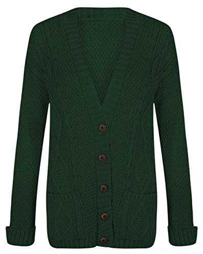 Cardigan da donna a maniche lunghe con bottoni, in stile Aran, lavorato a maglia, Verde bottiglia, 44-46