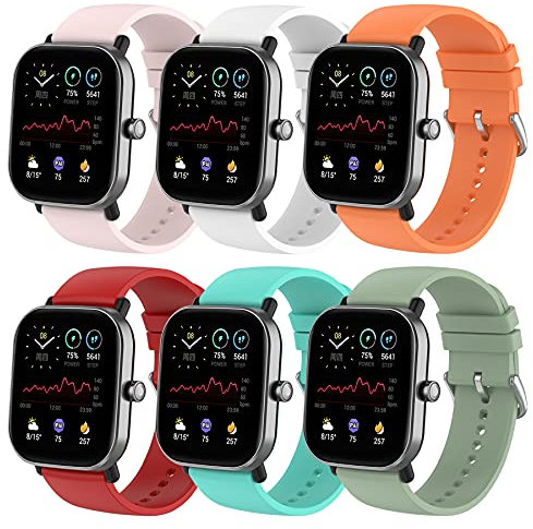 SenMore 6 Pièces Bracelets de Remplacement pour Montres Compatibles avec Amazfit GTS/GTS 2/Bip Lite/Bip/Amazfit GTR 42mm/Galaxy Watch Active/Huawei Watch 2 Bracelet de Sport en Silicone