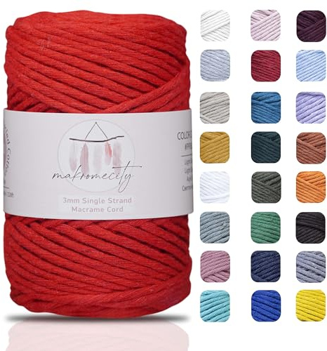 Makromecity Makramee Garn 3mm x 90m (109 Yards) Premium Single Twisted Macrame Cord Baumwollgarn für Handwerk Schlüsselanhänger Wohndekorationen Platzteller Umhängetasche Handtasche Runner