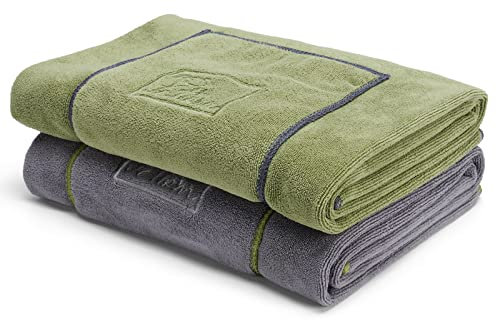 PETTOM 2er Set Hundehandtuch, Hundehandtuch Extra Saugfähig, Handtuch Hund Mikrofaser Schnell Trocknend und Weich, Badehandtuch für mittelgroße & große Hunde (Grau & Grün, 130x75 cm)