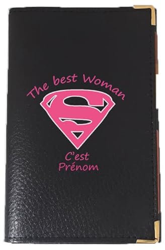 Syl'la Protection Porte Carte Grise papiers Voiture permis Noir en Cuir pour Femme (Best prenom)