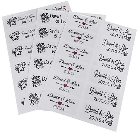 100 Autocollant Mariage,etiquette Prenom Transparent,etiquettes Bouteille Mariage,autocollant personnalisé mariage?etiquettes autocollantes transparentes (5 * 2.5cm)