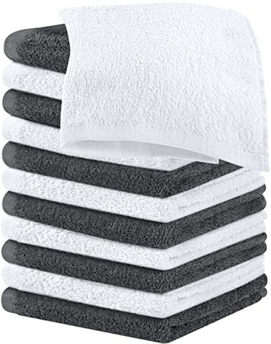 Utopia Towels Baumwoll-Waschlappen-Set – 100% ringgesponnene Baumwolle, hochwertige Flanell-Waschlappen für das Gesicht, sehr saugfähige und weiche Handtücher, 12 Stück, Grau/Weiß