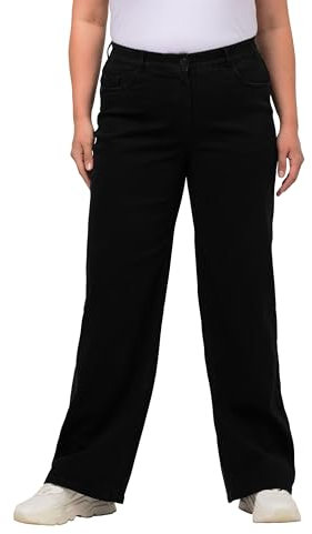 Ulla Popken Damen Jeans Mary, Weites Bein, 5-Pocket-Schnitt, Komfortbund, Schwarz, 66W EU