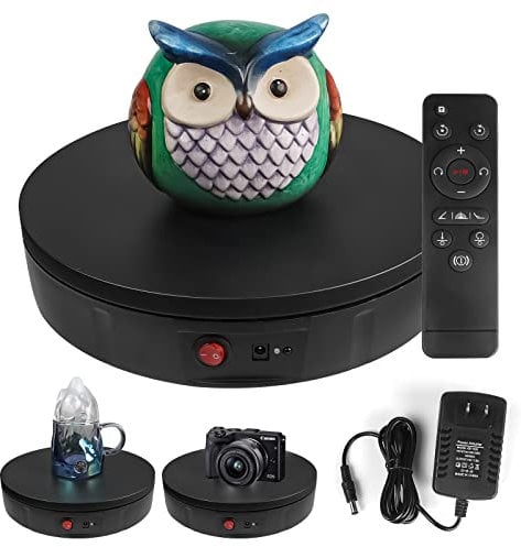 fotoconic Rotating Display Stand Turntable with Remote (30cm Black, Built-in Battery, 100kg Load)