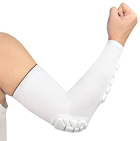 Hotfiary 2 Pack Padded Arm Sleeves for Youth Adult, Basketball Volleyball Elbow Guards with Crashproof Pads, Elbow Forearm Compression Protection Support