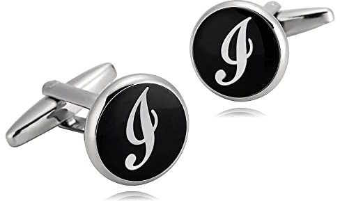 Manschettenknöpfe Initialien I, Manschettenknöpfe mit Gravur Edelstahl Schwarz Weiss für Männer Smokinghemd Kostenlose Gravur mit Geschenkbox