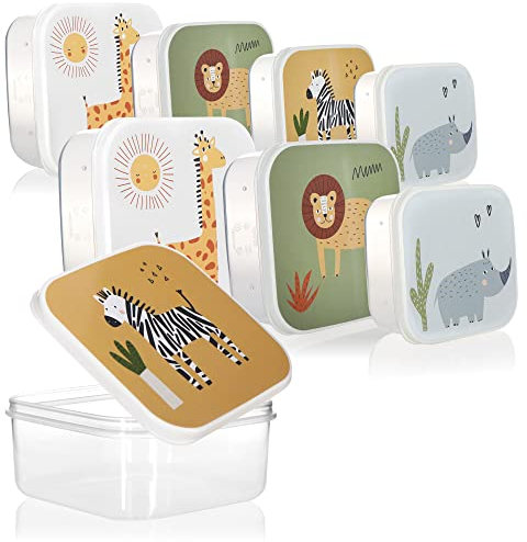 COM-FOUR® Juego de contenedores de almacenamiento para animales de 8 piezas - contenedores de almuerzo en 4 tamaños - contenedores de almacenamiento con tapa (8 piezas - animales)