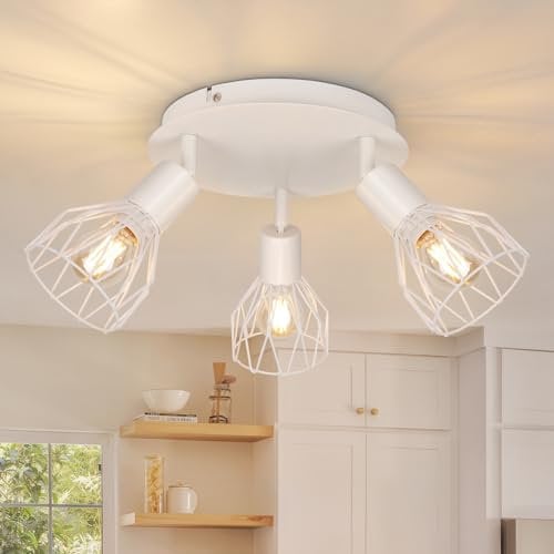Kimjo Lampe Deckenstrahler Weiß Rund Schwenkbar - Strahler Deckenleuchte E14 - LED Deckenstrahler Weiss - Deckenlampe 3 Flammig - Küchenlampe Deckenleuchte Wohnzimmer Lampe Deckenspot