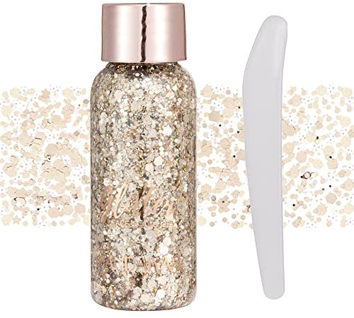 GL-Turelifes - Gel glitter con frammenti di grandi dimensioni, effetto sirena, da utilizzare come ombretto sul viso o su corpo, capelli, unghie, a lunga durata, per festival, 30 g, (#103, champagne)