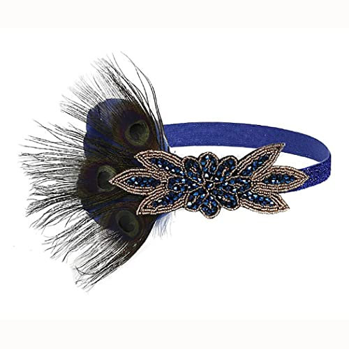 IYOU 1920er Jahre Gatsby Kopfschmuck für Frauen Blau Feder Flapper Stirnband Kristall Party Braut Haarbänder für Frauen