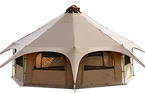 SUYUDD Tipi Campingzelt Baumwollzelt Pyramiden Jurtenzelt Mehrpersonen Familien Glamping Zelt Doppelschicht Große wasserdichte Tipi-Zelte für 8-10 Personen