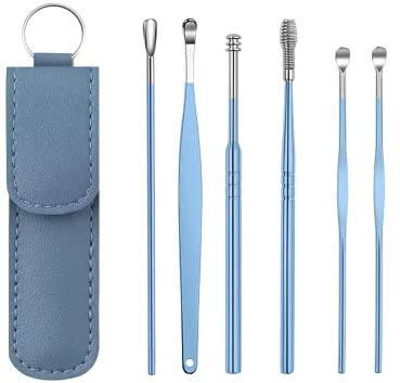 Nettoyeur D'oreille, 6 Pcs Kit Ear Wax Cleaner, Dissolvant pour Cérumen, Nettoyage D'oreille en Acier Inoxydable, Cuillère à Oreille en Acier Inoxydable, Nettoyeur D'oreilles Portable
