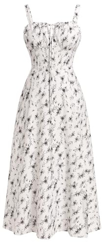 Odizli Robe longue d'été sexy, sans manches, pour femme, avec bretelles spaghetti, style bohème, motif floral, avec fente, gris, XS