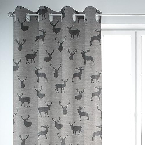 SCHÖNER LEBEN. Vorhang Jacquard mit Hirschen hellgrau grau 245cm, Gardinen Aufhängung:Ösen