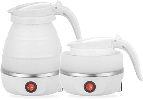 Foldable Electric Travel Kettle, Portable Silicone Camping Coffee Kettle, Collapsible With Separable Power Cord for Outdoor Hiking (White)