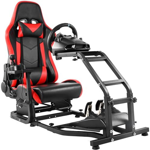 Dardoo Adjustable Gaming Racing Simulator Cockpit with Red Seat Fits for Logitech G29 G920 G923,Thrustmaster T300,Steering Wheel Stand, Not Including Steering Wheel, Pedal and Handbrake
