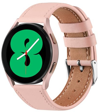 Vancle für Samsung Galaxy Watch 4 Armband 44mm 40mm Armband Leder Damen Herren,Weiches Atmungsaktives Leder Sport Ersatzarmbänder für Samsung Galaxy Watch 4 Classic 46mm 42mm(Rosa)
