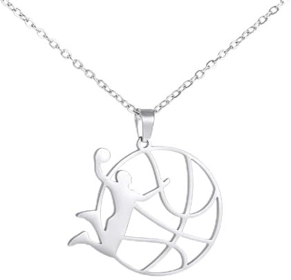 TEAMER Collana Basket Cuore Basket Sport ciondolo in acciaio inox Gioielli unici per l'amante del basket (Pallone da basket - Argento)
