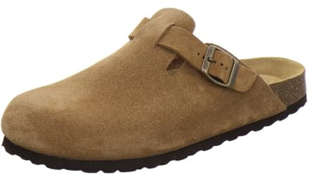 AFS-Schuhe 3900 Herren Clogs, Bequeme Hausschuhe für Männer, Pantoffeln aus Leder, Made in Germany (45 EU, Cognac Velour)