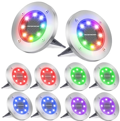 Qedertek 8 Stück Solar Bodenleuchten Aussen Garten - 8 LED Solarleuchten Außenleuchte RGB, Solar Gartenleuchten IP65 Wasserdicht Solarlampen für Außen, Rasen, Gehweg, Patio, Auffahrt