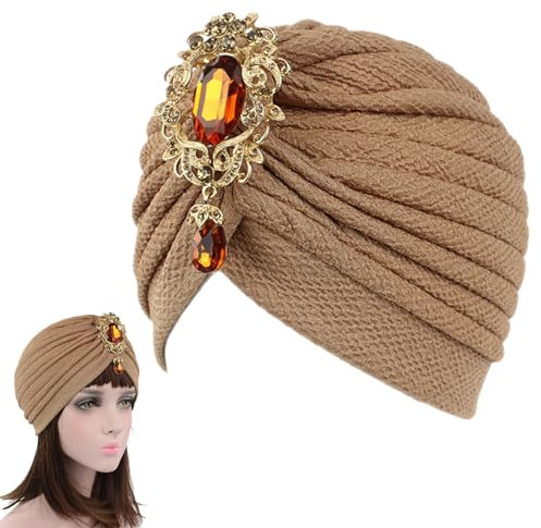 EULAPGOE Damen Turban Hut mit Kristall Brosche 1920s Vintage Turban Hut Glitzer Elastische Kopf Wraps Gatsby Fasching Kostüm Accessoires(Stil 2)