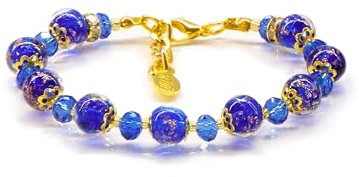 Sospiri Venezia – Damen-Armband mit 9 Murano-Glasperlen und 10 böhmischen Kristallen, originelles Armband, idealer Schmuck zum Verschenken, hergestellt in Italien mit Zertifikat (blau)