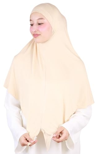 Lamis Hijab - Hijab zum Überziehen mit Reißverschluss ohne Nadeln für muslimische Frauen HE320, helles beige, One size