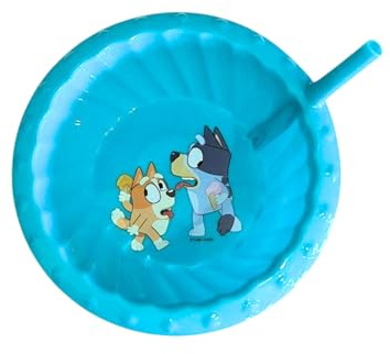 Lunch Money Blue Cartoon Plastic Sipper Cereal Bowl with Straw, 14.5-oz. -Perfect for Kids Breakfast, Lunches, etc.