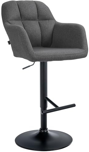 CLP Barhocker Natoma Stoff I 360° Drehbar, Metallgestell Höhenverstellbar Mit Fußstütze I Thekenhocker Für Bar Mit Gepolsterte Sitzfläche Farbe dunkelgrau Material Gestell Metall matt schwarz