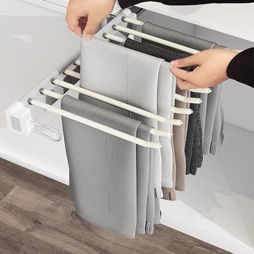 Hosenaufhängung Ausziehbar, Seitlich Montierbarer Hosenhalter für den Kleiderschrank, Kleiderstange Ausziehbar Mit Rutschfeste Beflockung für Hosen, Hosenaufhängung Platzsparend, Ausziehbar Hosenbügel