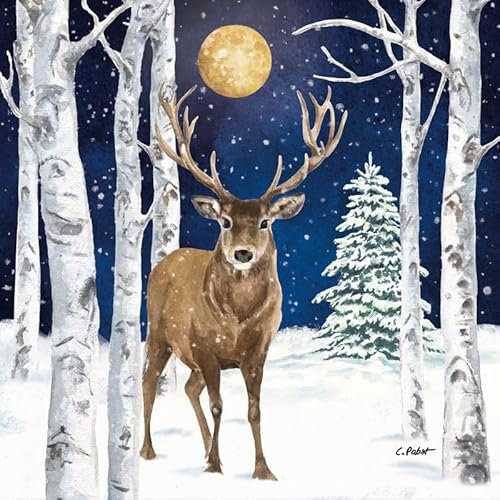 20 Servietten Winter Hirsch im Mondschein als Tischdeko. Papierservietten mit Motiv. Auch für Decoupage und Serviettentechnik 33x33cm