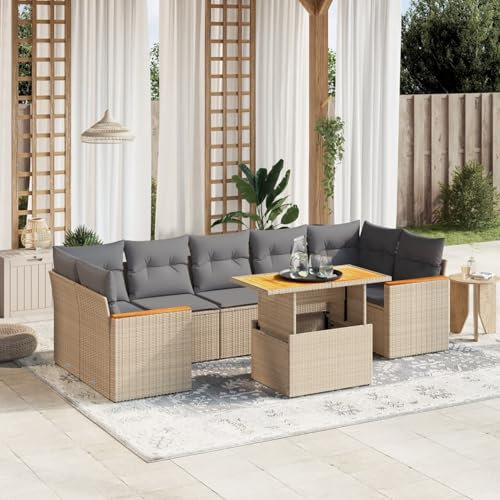 Amorsee Gartenlounge Verstellbare Tischplatte Rattan Lounge Möbel Outdoor Ecklounge Loungemöbel Terrasse Sofa Garten Gartensofa Terrassenmöbel Gartenmöbel Set Ecksofa Gartengarnitur