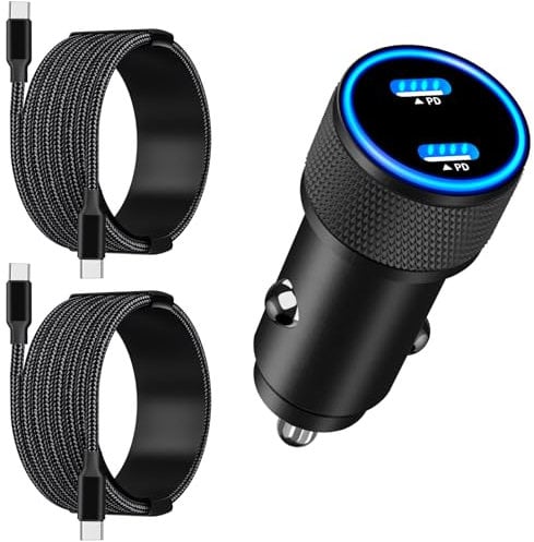 [Apple MFi Certified] iPhone 16 Fast Car Charger, Rombica 90W Dual PD Car Power Cigarette Lighter USB-C Car Charger with 2Pack Type-C Braided Cable for iPhone 16 Pro Max/15/15 Pro/Galaxy S25/S24/Pixel