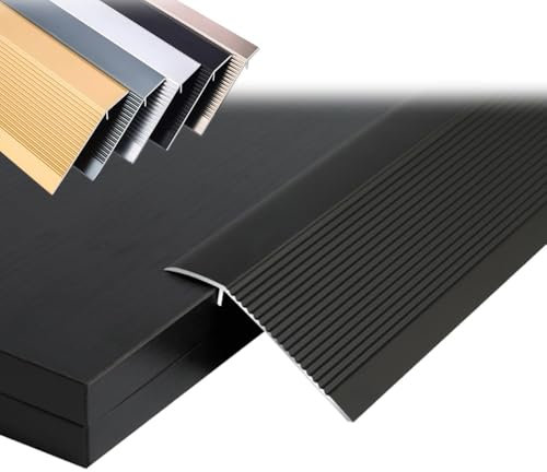 IMUNKT Laminatböden Übergangsschiene, Schwelle Rampe, Übergangsleiste, Höhenausgleich 1-5cm, Metall Übergangsprofil, Vinylboden Abschlussleiste, Türschiene(Black,L50cm/1.6ft)
