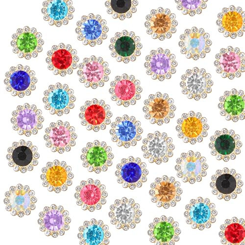 COMNICO Strasssteine zum Aufnähen 100 Stück Strass Knöpfe Strass Blume Schmucksteine Diamant Glas Kristall Strass Strasssteine Kleidung Deko für DIY Kleidun Ohrringe Gürtel Basteln Nähzubehör