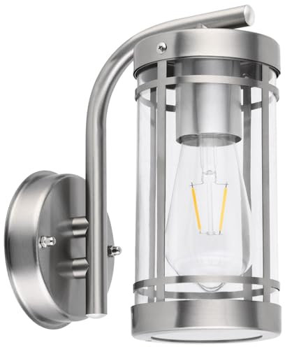 qfzwj Außen Wandleuchte Aussenlampe,Edelstahl Außenleuchte Silber Wandlampe aussen,IP44 Wasserdichte Aussenleuchte,E27 Base Außenlampe Max 60W