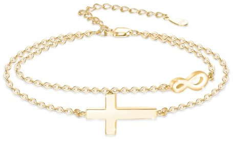 OHAYOO Gold Kreuz Armband Damen 925 Sterling Silber Kreuz Infinity Armband Unendlichkeitszeichen Infinity Schmuck Geschenke für Mädchen Freundin Frauen Mama
