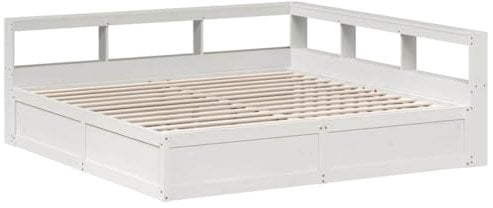 vidaXL Massivholzbett mit Regal ohne Matratze Weiß 180x200 cm Kiefer, Holzbett mit Regal, Massivholzbett mit Regal, Bett, Holzbett mit Bücherregal