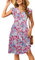 SENBATU Robes d'été Femmes Manches à Volants Robe de Plage col en v Robe midi plissée avec Poches À Fleurs Rose Bleu Grand L 42-44