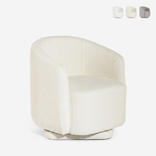 Poltrona in Tessuto Bouclé per Soggiorno Salotto Moderna Girevole Orav - Beige